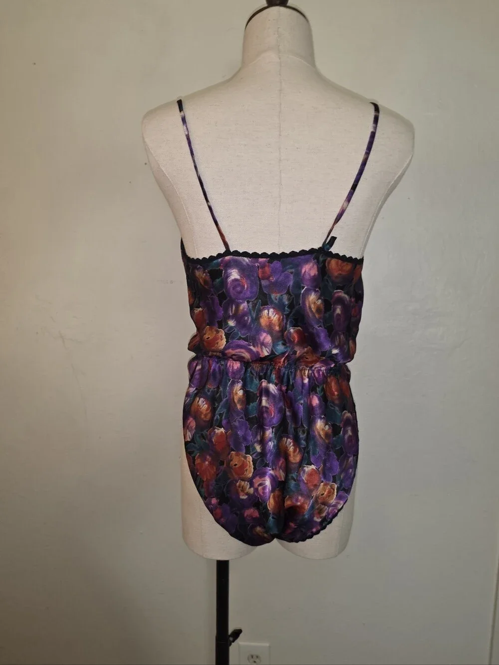 Vintage Myonne 1980s Floral Teddy Bodysuit Camisole Tank Top Lingerie - Picture 13 of 14